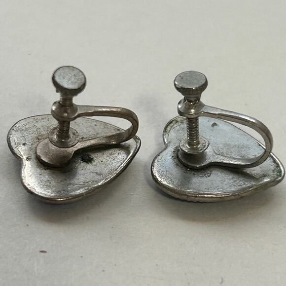 Vintage Heart Shape Butterfly Wing Screw Back Earrings Tropical Palm Trees - Picture 6 of 6